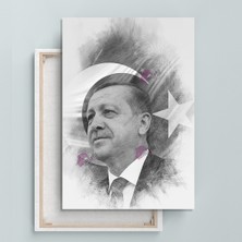 Recep Tayyip Erdoğan Başkan Erdoğan Karakalem Efektli Rte Kanvas Tablo (7 Farklı Ölçü)