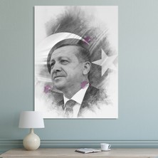 Recep Tayyip Erdoğan Başkan Erdoğan Karakalem Efektli Rte Kanvas Tablo (7 Farklı Ölçü)