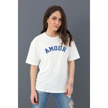 Fergolli T-Shirt Bisiklet Yaka Amour Baskılı - Mavi
