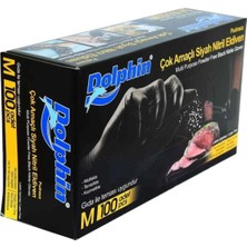 Dolphin Tek Kullanımlık Lateks Siyah Pudrasız Nitril Muayne Eldiveni Meidum - 100'LÜ 20 Paket