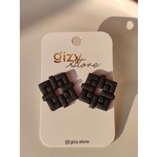 Gizy Store Polimer Kil El Yapımı Siyah Zarif Kadın Küpe