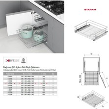 Starax 2334 Bağımsız Çift Açılım Gizli Raylı Çekmece Sepeti 50LİK Frenli Krom S-2334-C