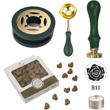 Profisher Davetiye Mum Mühürü Uygulama Seti Çim Yeşili Renk 811 Gül Desen