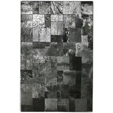 Dericibey Gümüş Varaklı Doğal Dana Derisi Patchwork Halı 140 x 200 cm