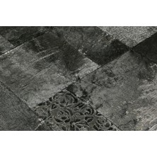 Dericibey Gümüş Varaklı Doğal Dana Derisi Patchwork Halı 140 x 200 cm