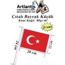 Artlantis Çıtalı Bayrak Kağıt 20X12 cm 25 Adet Ay Yıldızlı Türk Bayrağı Çıtalı Sopalı Küçük Bayrak Plastik Çubuklu Bayrak