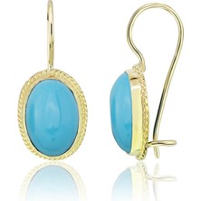 Lilarote Firuzeli Oval Altın Küpe