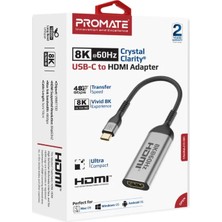 Promate Medialink-8k 8K@60Hz Crystalclarity™ Usb-C To HDMI Adaptörü