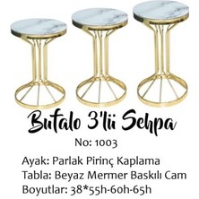 Bengi Ticaret Brc ZİGON Bufalo 140550 Model BEYAZ MERMER TEMPER Cam Metal GOLD renk Kaplı Ayak