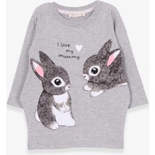 Breeze Kız Çocuk Tunik Tavşan Desenli 1.5-5 Yaş, Gri Melanj