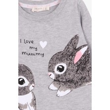Breeze Kız Çocuk Tunik Tavşan Desenli 1.5-5 Yaş, Gri Melanj