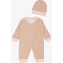 Breeze Kız Bebek Tulum Renkli Kalp Desenli 0-3 Ay-6 Ay, Açık Kahverengi