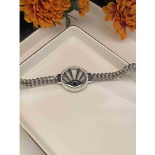 Aksesuarr Çarşısı Aksesuar Çarşısı Zirkon Taşlı Göz Detaylı Çelik Silver Bileklik