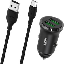 Linktech C481E 12W 2x USB + Micro USB Kablo Araç Içi Şarj Aleti Set Siyah