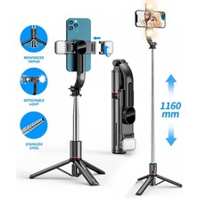 Hobimtek L12 Işıklı Selfie Çubuğu 3 Renk Uzaktan Kumandalı 116 cm Tripod Özçekim Alüminyum