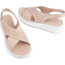 Emel Ayakkabı 0009 Modern Rahat Düz Taban Deri Sandalet Cameo