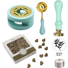 Profisher Davetiye Mum Mühürü Uygulama Seti Su Yeşili Renk 337 Zeytin Dalı