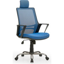 Mehmet Yaren Büro Arya2 Bilgisayar Koltuğu  - Ofis - Müdür - Büro - Çalışma Sandalyesi Mavi Renk Krom Ayaklı