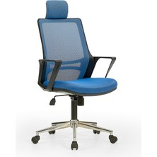 Mehmet Yaren Büro Arya1 Bilgisayar Koltuğu  - Ofis - Müdür - Büro - Çalışma Sandalyesi Mavi Renk Krom Ayaklı