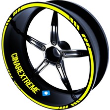 Çınar Extreme Moto Rider 4'lü Sticker Seti Floresan Sarı Iç Dış Jant Şeridi Kask ve Çamurluk Çınar Extreme