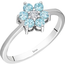 Sirius Pırlanta Pırlanta ve Sky Blue Topaz Taşlı Papatya Yüzük 0417R0315