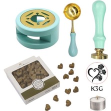 Profisher Davetiye Mum Mühürü Uygulama Seti Su Yeşili Renk K3G Kalp 3 Gül