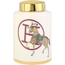 Creart Home Crearthome Atlı Hermes Beyaz Gold Dekoratif Küp Küçük Boy 17X17X33 cm AK.WLT0702