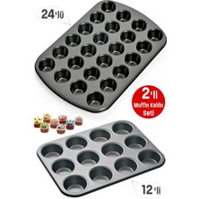 Tilbe Home Mini Muffin Kalıbı 24'lü + Büyük Cupcake Kek Kapsülü Fırın Kalıbı 12'li