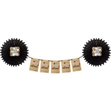 Kidspartim Yelpaze Süs Seti Happy Bırtday Siyah