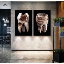 Hd Sanatsal Ürünler Diş Muayenehane Dental Ağız ve Diş Sağlığı Ikili Kombin 2'li Set Kanvas Tablo