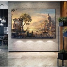 Hd Sanatsal Ürünler Modern Şehir Hayatı Yağlı Boya Efektli Şehir Resmi Çizen Ressam Gemi Rıhtım Manzara Kanvas Tablo A