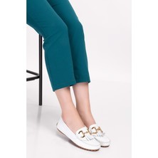 Gondol Hakiki Deri Süet Esnek Hafif Rahat Loafer SW.755 - Beyaz - 38