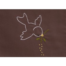 Pine Kuş Detaylı Kahve Rengi Nakışlı duck keten Omuz Çantası