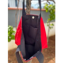 Pine Sevimli Kedi Nakış Motifli Kırmızı Bez Omuz Çantası