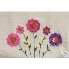Pine Pembe/mor ebruli Örgü Çiçek Demeti Bez Omuz Çantası