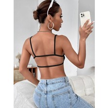 Liona Kadın Siyah Renk Sırtı Açık Ipli Sütyen Stil Super Crop Mini Büstiyer