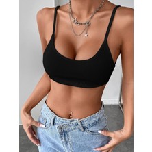 Liona Kadın Siyah Renk Sırtı Açık Ipli Sütyen Stil Super Crop Mini Büstiyer
