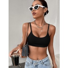 Liona Kadın Siyah Renk Sırtı Açık Ipli Sütyen Stil Super Crop Mini Büstiyer