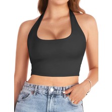 Liona Kadın Kare Yaka Siyah Renk Crop Top Bluz