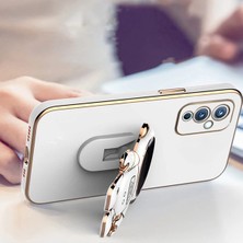 MTK Moveteck One Plus 9 Uyumlu Kılıf Yatay ve Dikey Standlı Astronot Tutacaklı Sevimli Parlak Gold Altın Kenarlı Şeritli Tam Korumalı 9d