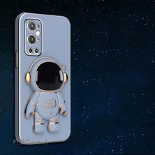 MTK Moveteck One Plus 9 Pro Uyumlu Kılıf Yatay ve Dikey Standlı Astronot Tutacaklı Sevimli Parlak Gold Altın Kenarlı Şeritli Tam Korumalı 9d