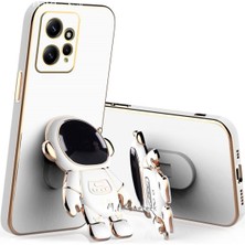 MTK Moveteck Xiaomi Redmi Note 12 4g Kılıf Astronot Standlı Sevimli Parlak Gold Altın Kenarlı Şeritli Tam Korumalı Yatay Dikey Stand