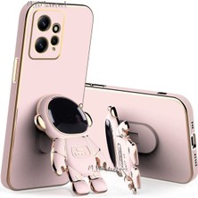 MTK Moveteck Xiaomi Redmi Note 12 4g Kılıf Astronot Standlı Sevimli Parlak Gold Altın Kenarlı Şeritli Tam Korumalı Yatay Dikey Stand