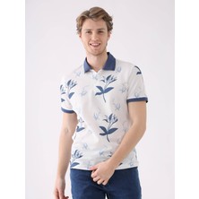 Dufy İndigo Erkek Slim Fit Çiçek Desenli Casual Polo Yaka T-shirt