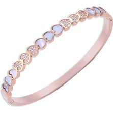 Nusnus Çelik Kelepçeli Kadın Bileklik Cb 5003 Kalpli Model Rose Gold