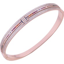 Nusnus 925 Ayar Renkli Taşlı Gümüş Kelepçeli Bileklik Zrk 2200 20.1 gr Rose Gold