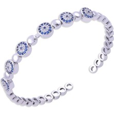 Nusnus 925 Ayar Gümüş Kelepçeli Kadın Bileklik (Zrk 2160) Nazar Boncuklu 13 G