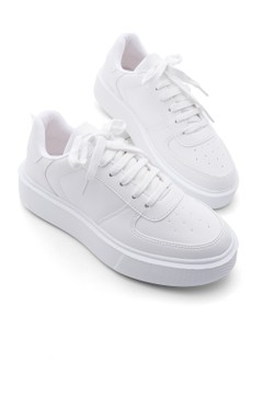 Sneaker Yüksek Taban Bağcıklı Spor Ayakkabı Azin Beyaz