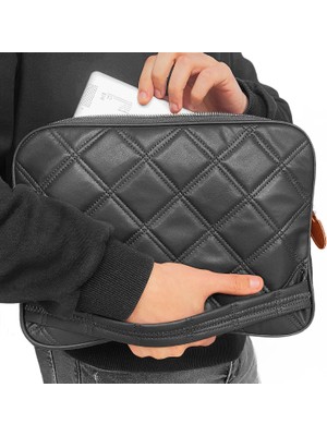 Microcase iPad Pro 12.9'' M2 Için Baklava Desen Kapitone Deri Kumaş Taşıma Çantası Kılıf - AL3765