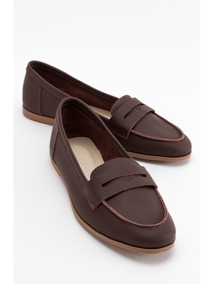 Luvi F02 Kahve Cilt Hakiki Deri Kadın Babet